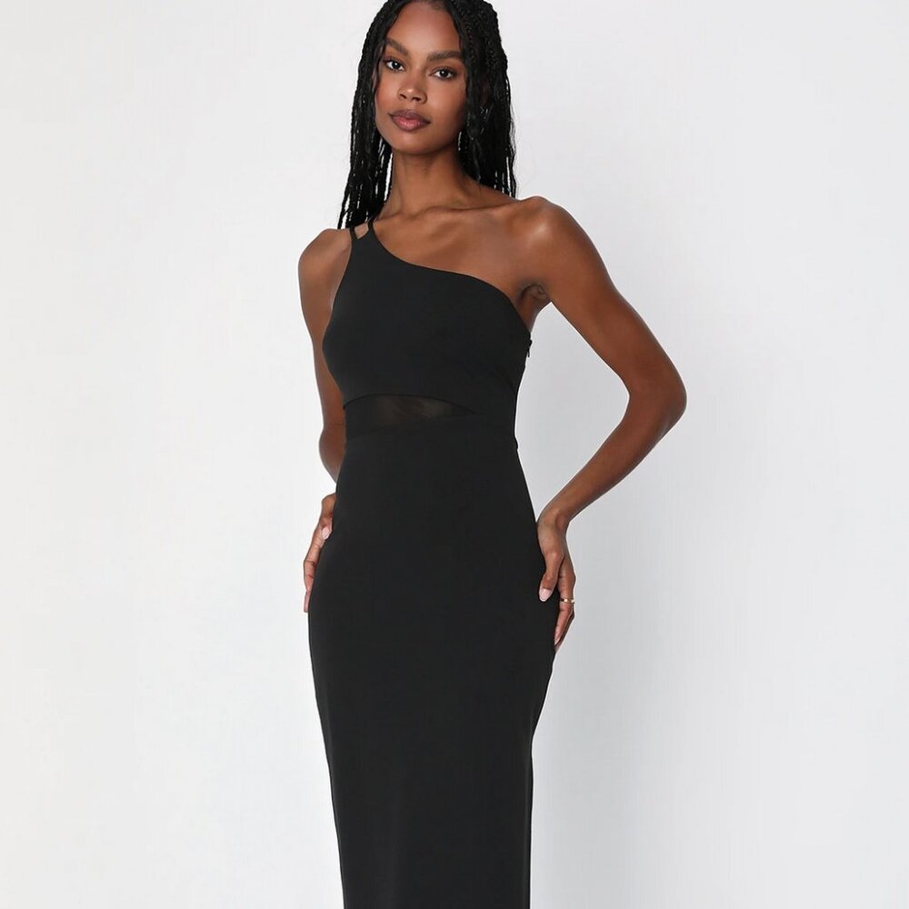 Black One shoulder Cutout Midi dress